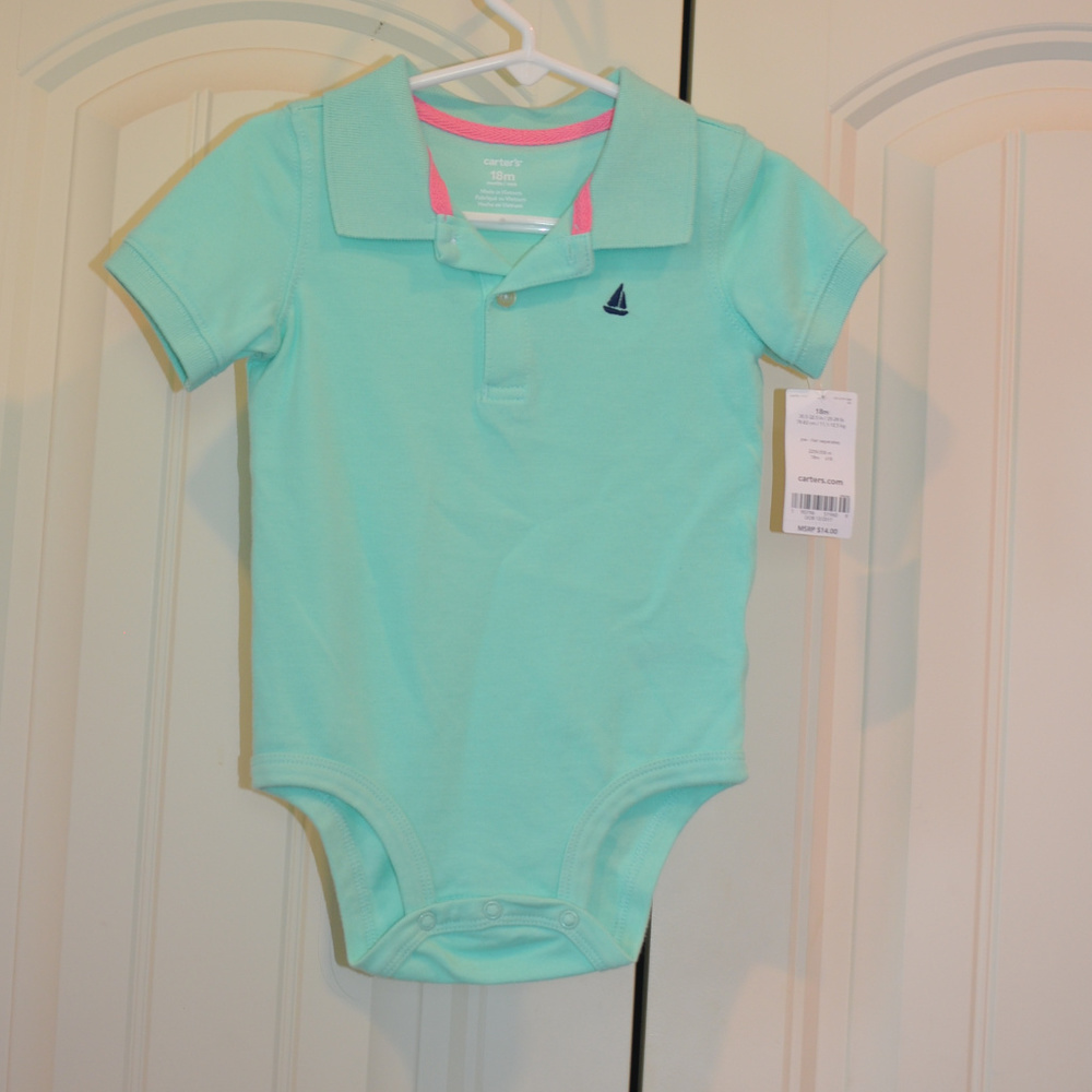 Carters mint green polo onesie for toddler.